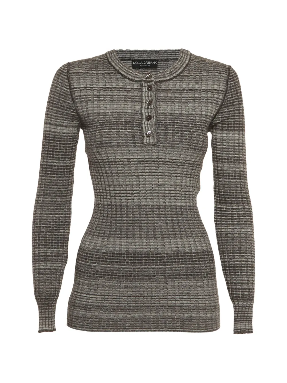 Pre-owned Dolce & Gabbana Rib Knit Henley Neck Sweater In Gray