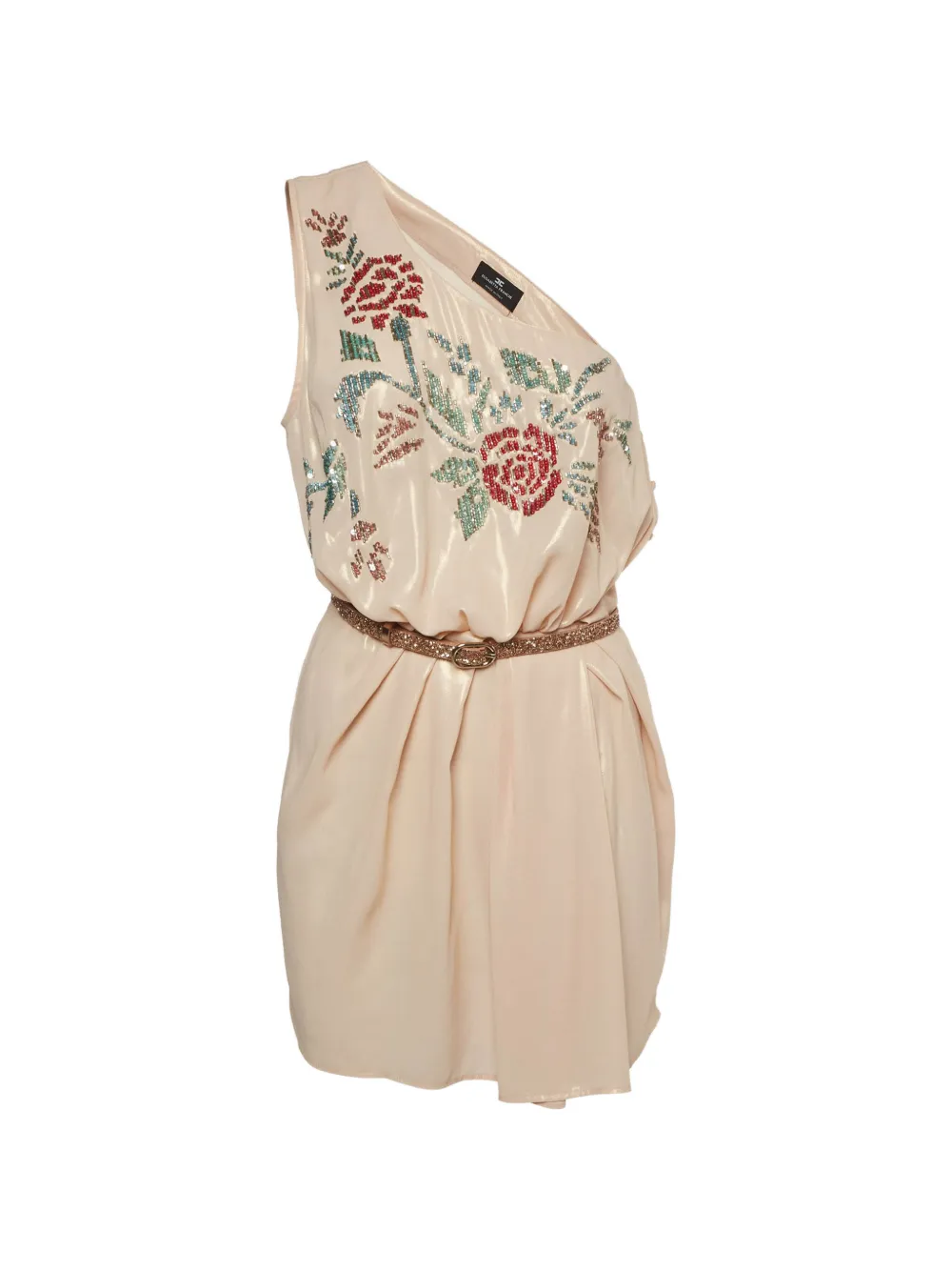 Elisabetta Franchi floral-embellished one-shoulder dress - Toni neutri