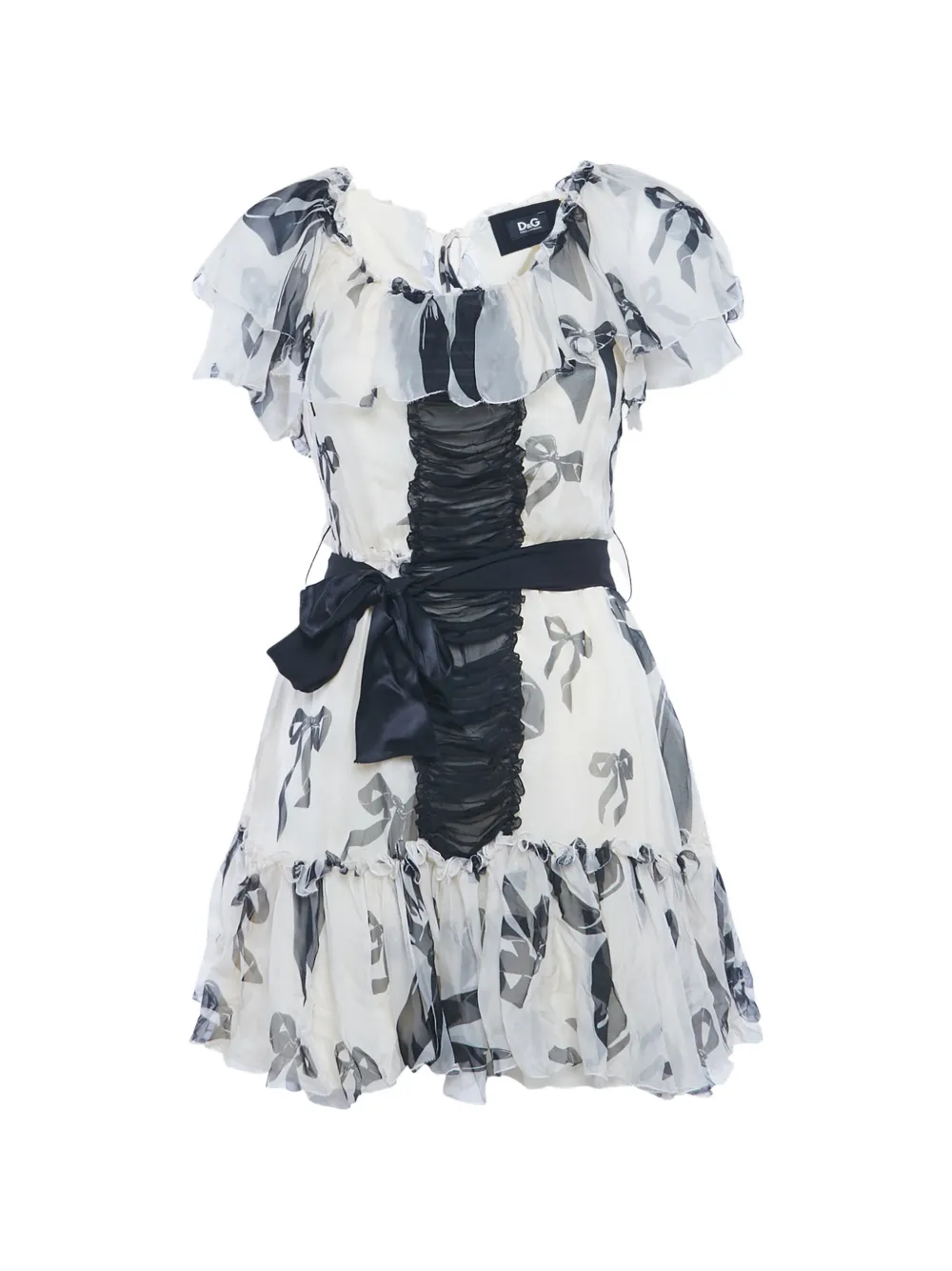 D&G PreOwned bow-print ruffled silk mini dress - Toni neutri