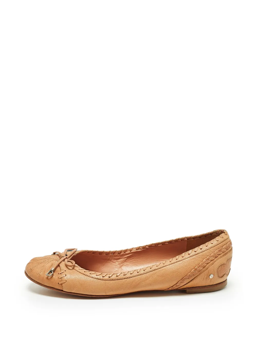 Christian Dior Pre-Owned bow-detail whipstitch ballet flats - Nude