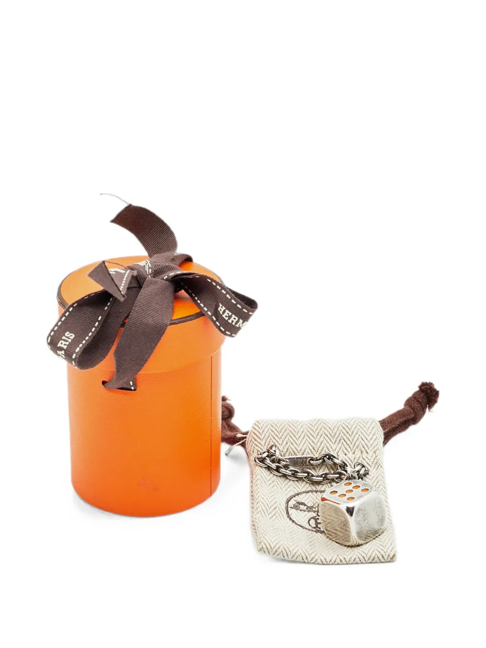 Pre-owned Hermes Cube Bag Charm In Silver