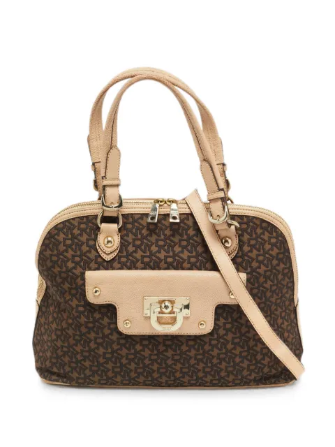 DKNY Vintage logo-jacquard leather-trim satchel bag