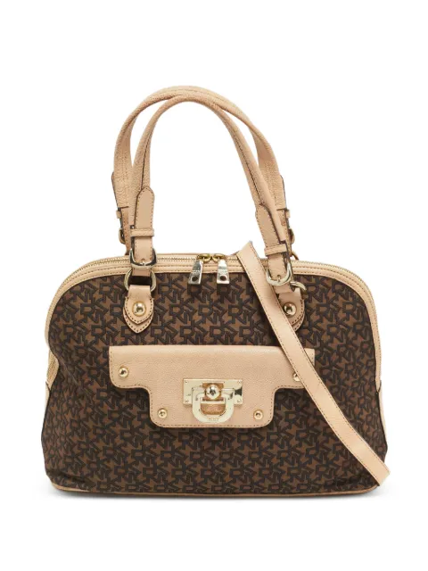 DKNY Vintage logo-jacquard leather-trim satchel bag