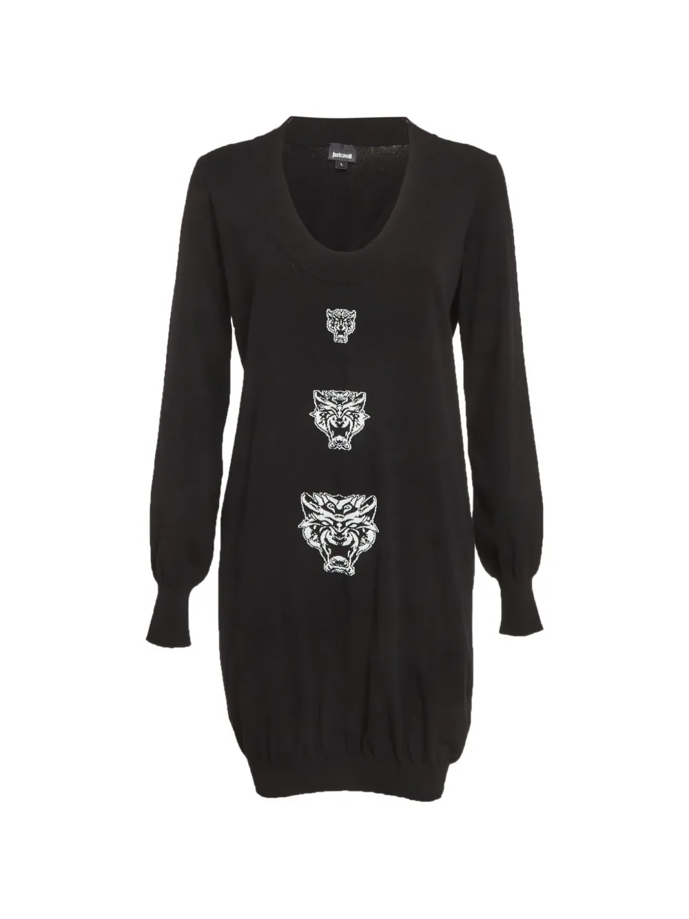 Just Cavalli Vintage logo intarsia knit mini sweater dress - Nero