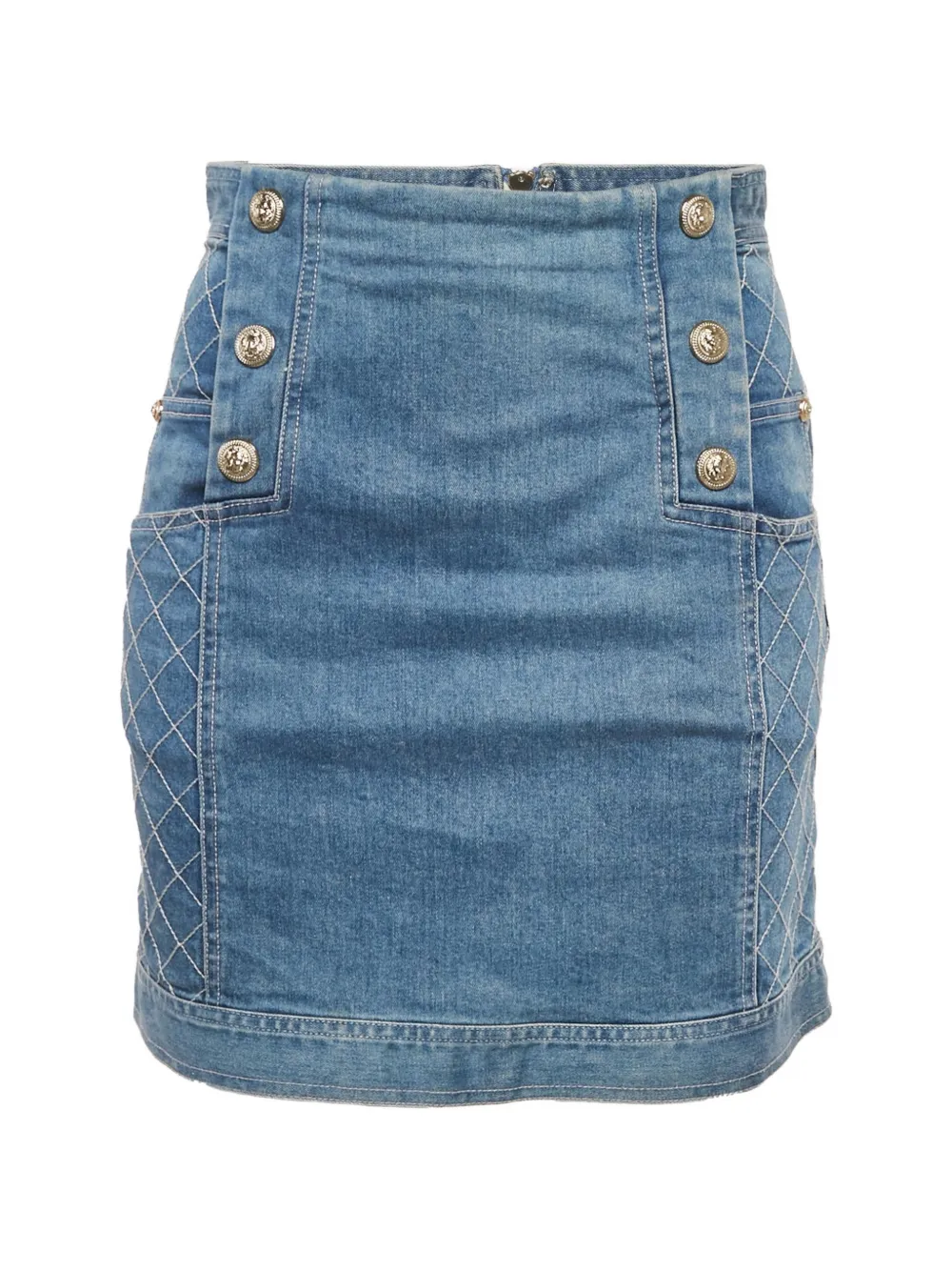 Pierre Balmain Vintage quilted-panel button-embellished mini denim skirt - Blau