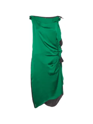 lanvin green one shoulder dress LANVIN $5800 Kelly Green Ruffle Statement One Shoulder Slit Leg Gown Sz. 42