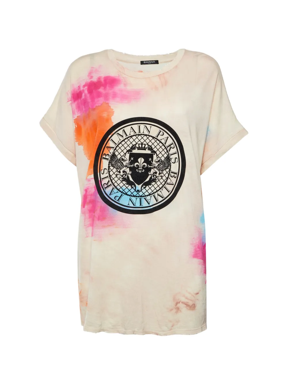 Balmain Pre-Owned crest-print tie-dye T-shirt - Weiß