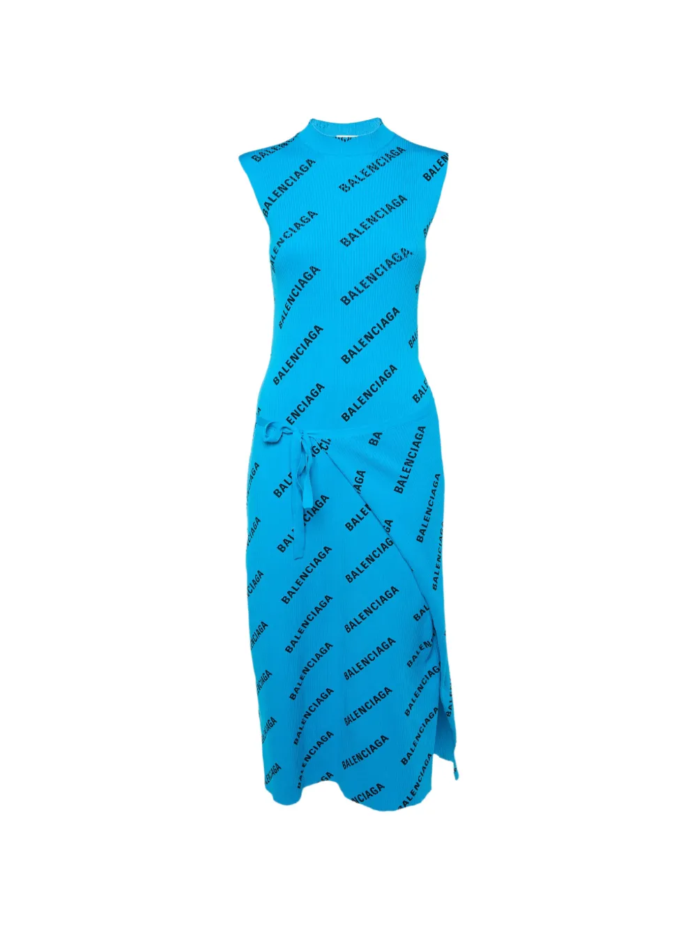Balenciaga Pre-Owned midi logo-print wrap dress - Blau