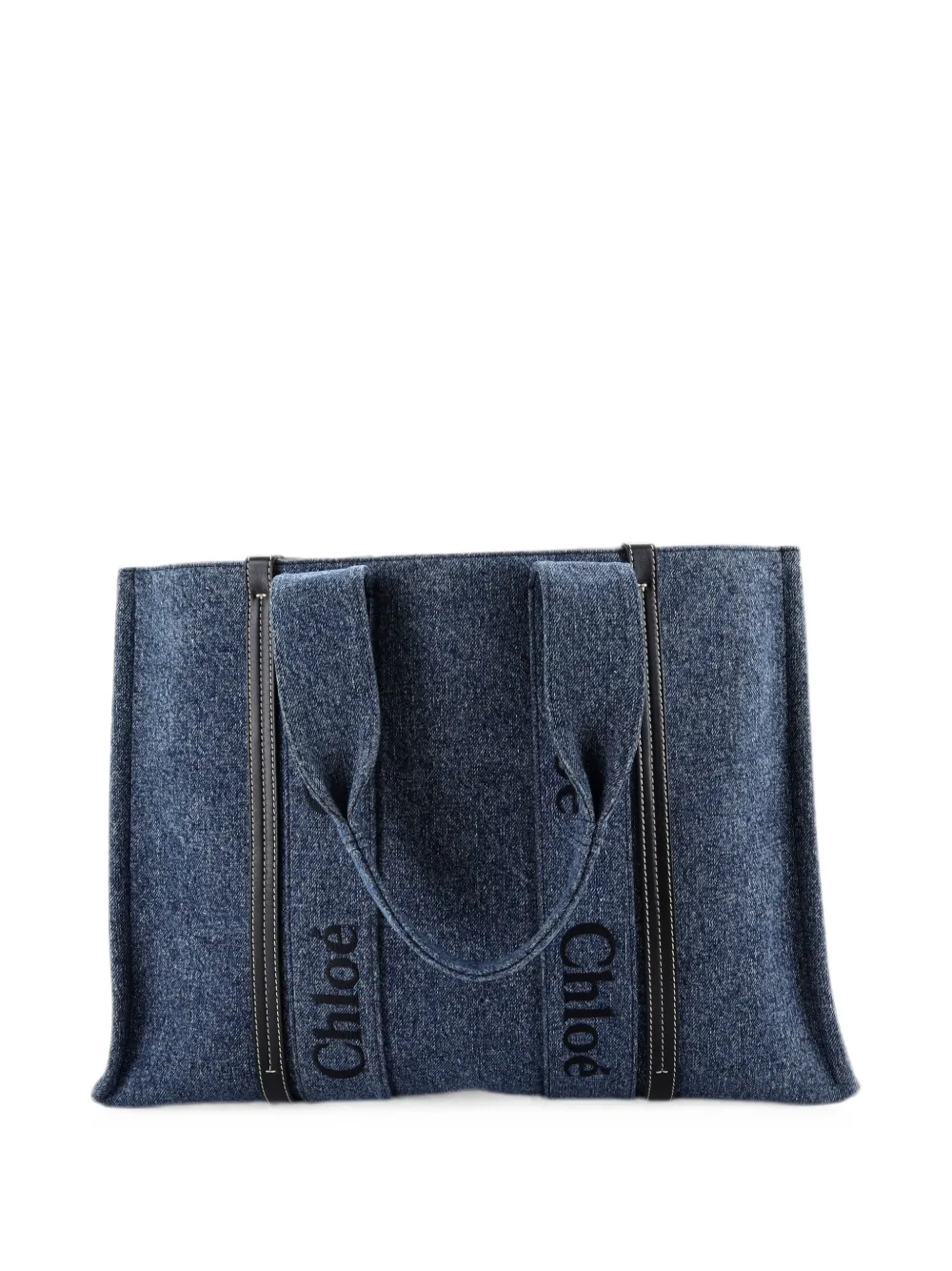 Chloé Pre-Owned Woody Canvas with Leather Large tote bag - Blu