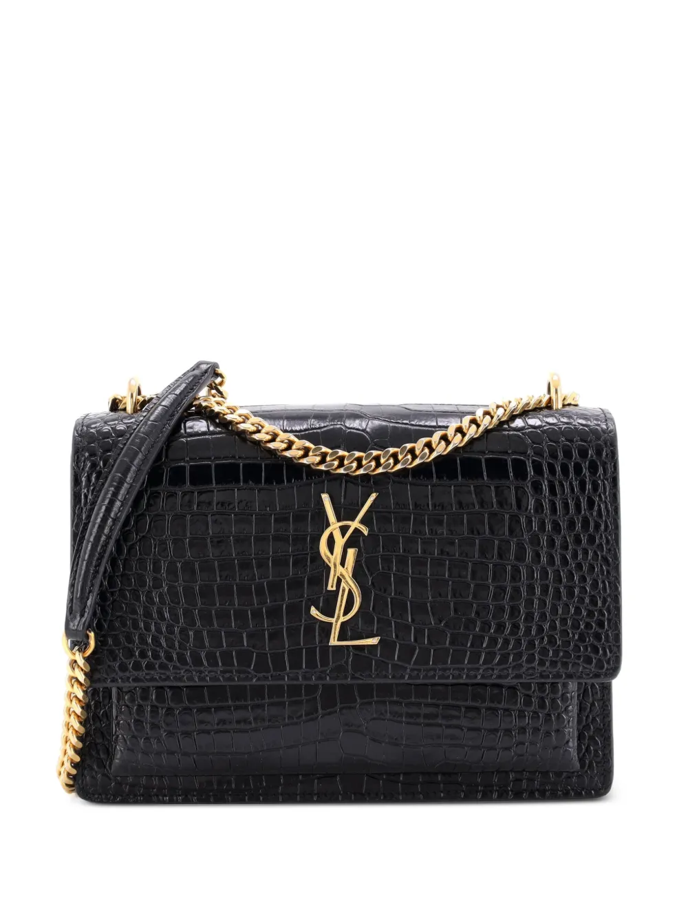 Saint Laurent Pre-Owned Sunset Crocodile Embossed Leather Medium crossbody bag - Schwarz