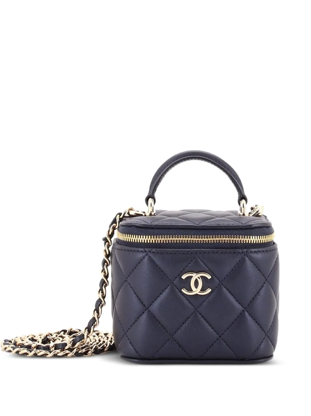 CHANEL Pre-Owned Classic Top Handle Vanity Case with Chain Quilted Lambskin Mini crossbody bag - Blue