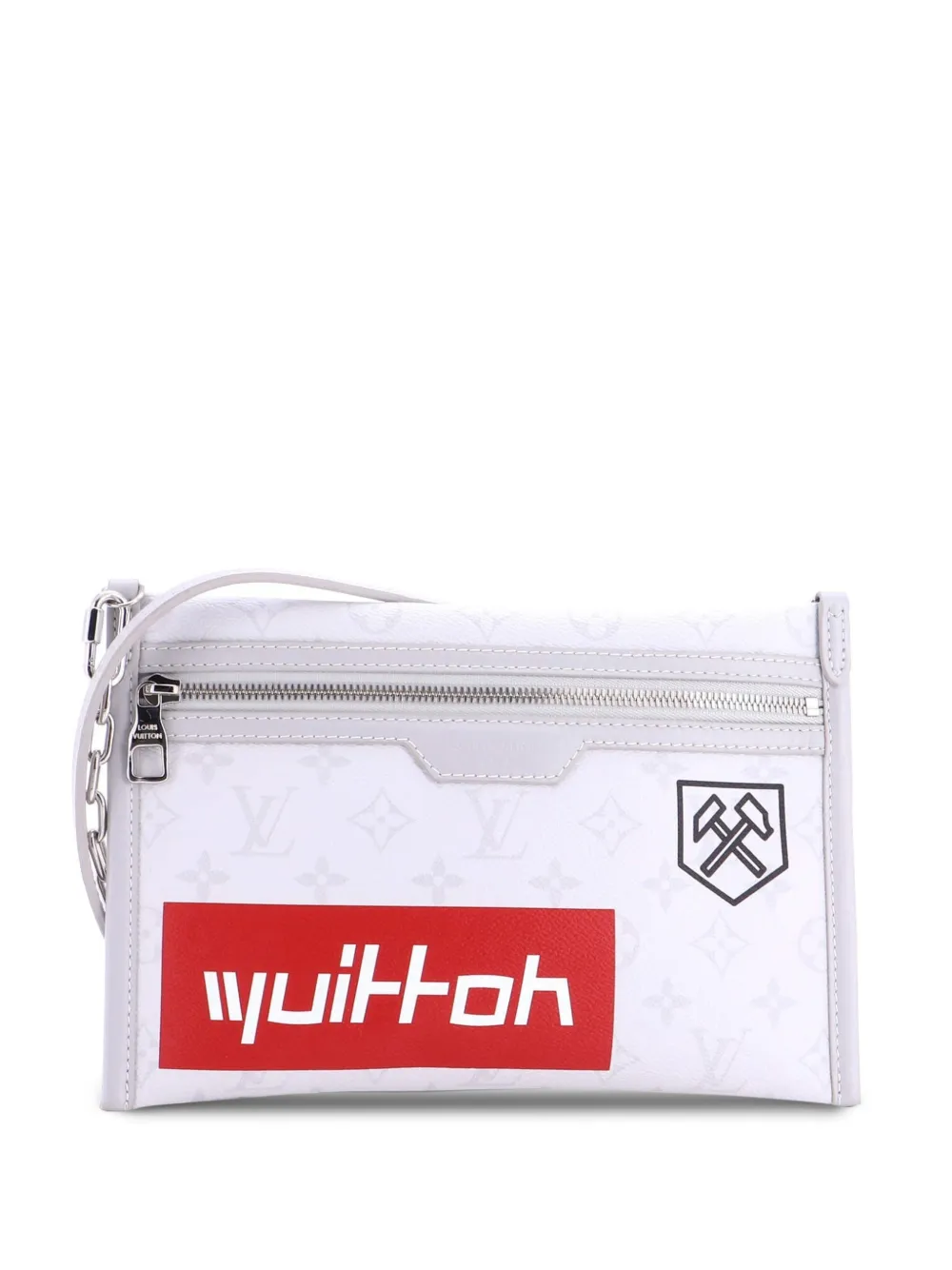 Louis Vuitton Pre-Owned Borsa a tracolla Double Flat Limited Edition in denim e tela Monogram Story - Grigio