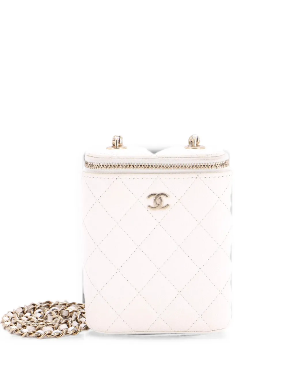 CHANEL Pre-Owned Vertical Classic Vanity Case with Chain Quilted Caviar Small shoulder bag - Bianco