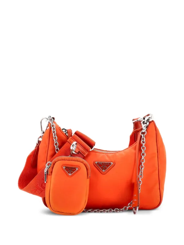 Prada Pre-owned Re-edition 2005 Shoulder Bag Tessuto Small Crossbody Bag in Orange
