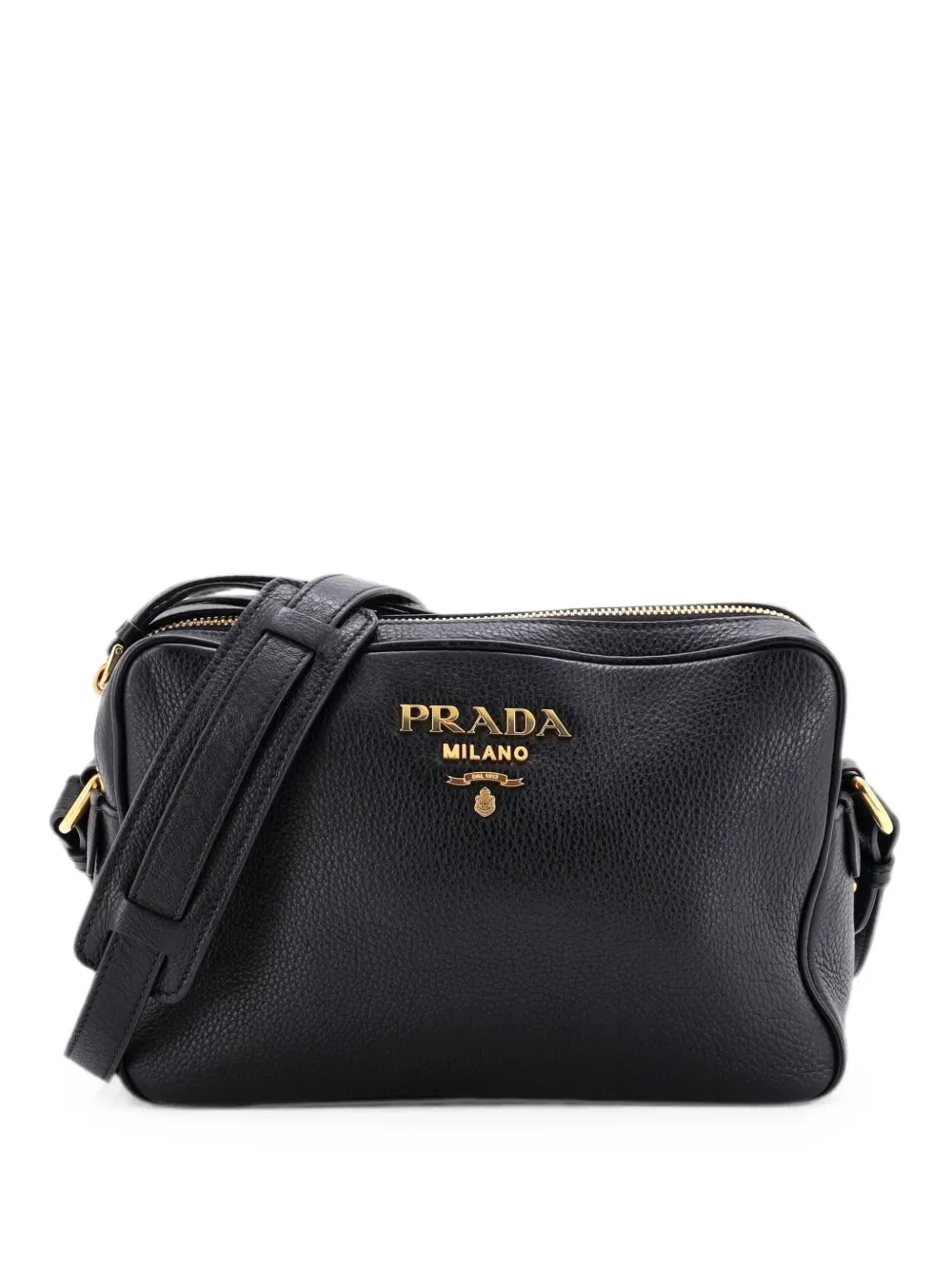 Prada Pre-Owned Double Zip Camera Bag Vitello Phenix Medium crossbody bag - Nero