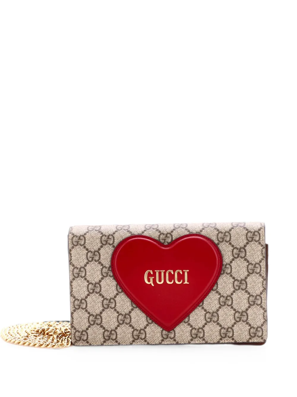 Gucci Pre-Owned Logo Heart Chain Wallet GG Coated Canvas crossbody bag - Marrone