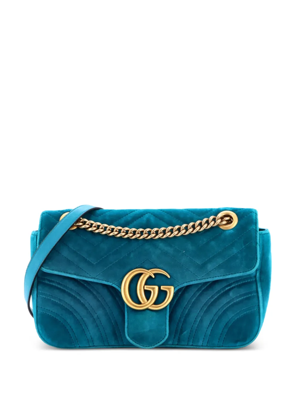 Gucci Pre-Owned GG Marmont Flap Bag Matelasse Velvet Small shoulder bag - Blu