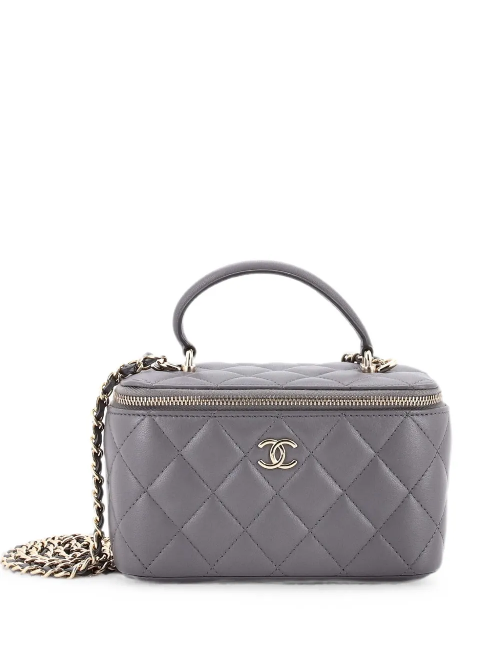 CHANEL Pre-Owned Borsa a tracolla Vanity Case mini in pelle di agnello trapuntata con manico - Grigio