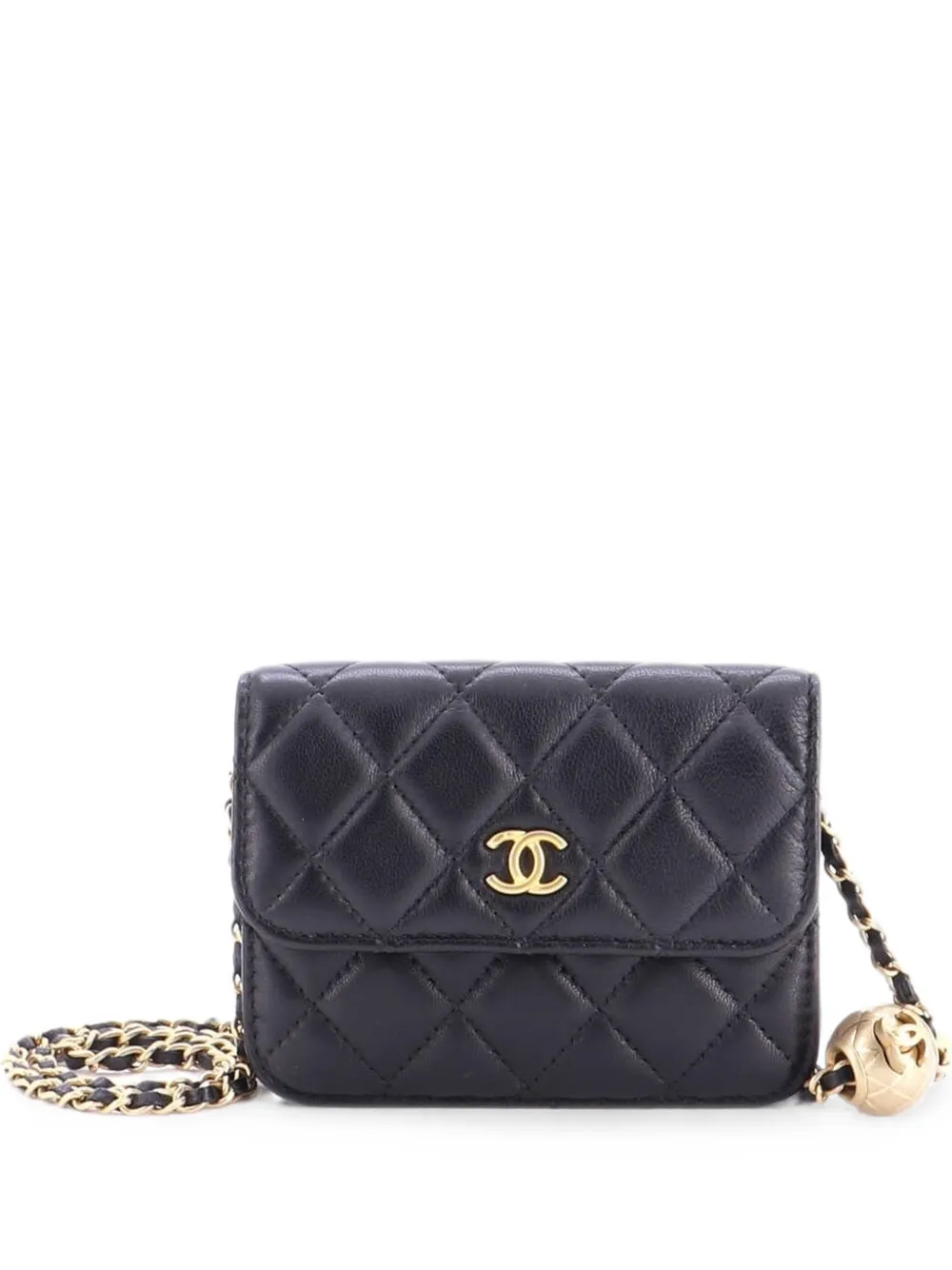 CHANEL Pre-Owned Pearl Crush Flap Clutch with Chain Quilted Lambskin Mini crossbody bag - Nero
