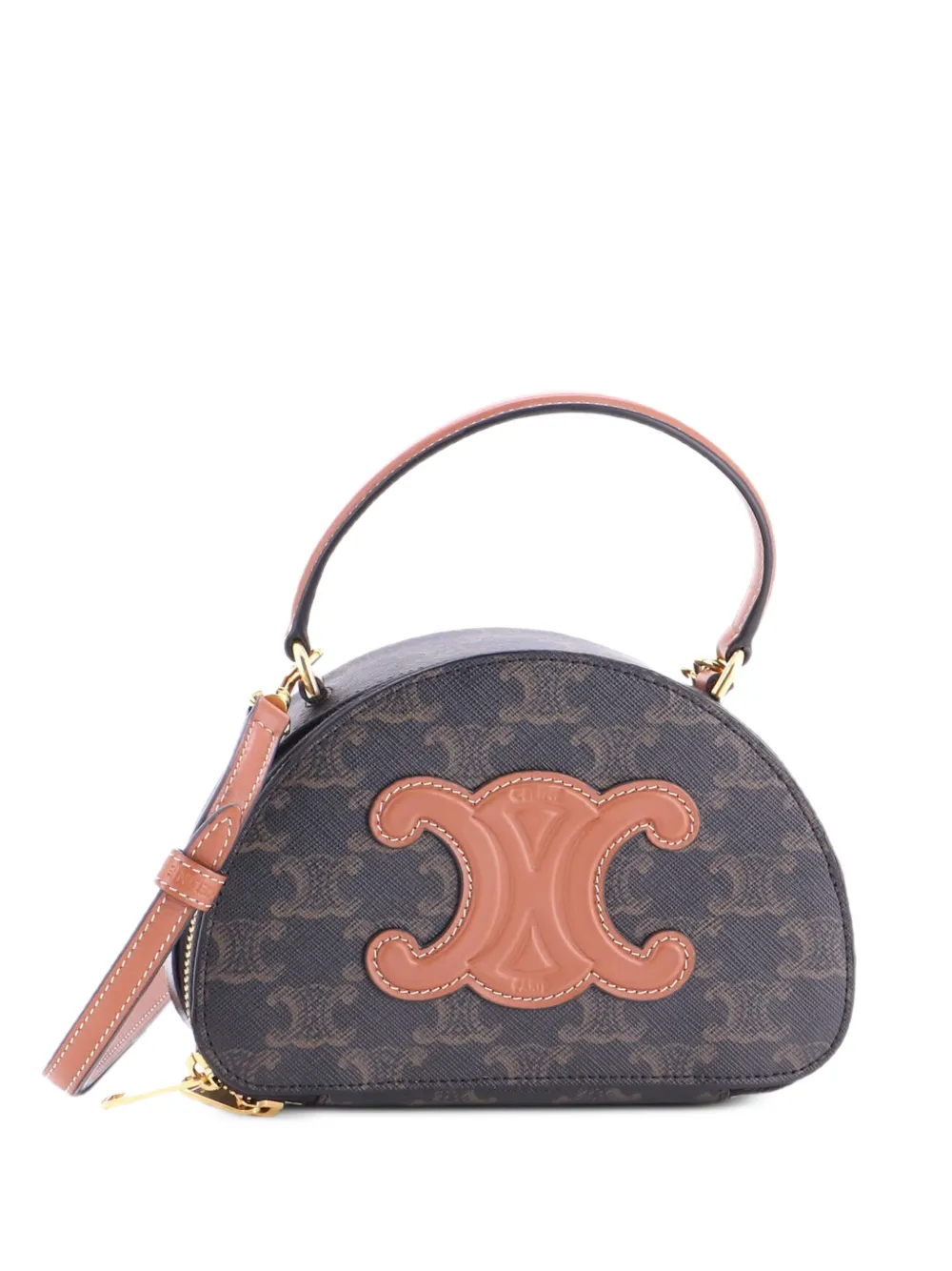 Celine Pre-Owned Half Moon Case Triomphe Coated Canvas with Leather pouch - Marrone