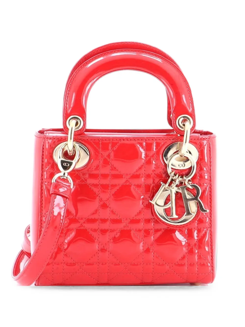 Christian Dior Pre-Owned Lady Dior Bag Cannage Quilt Patent Mini satchel - Red