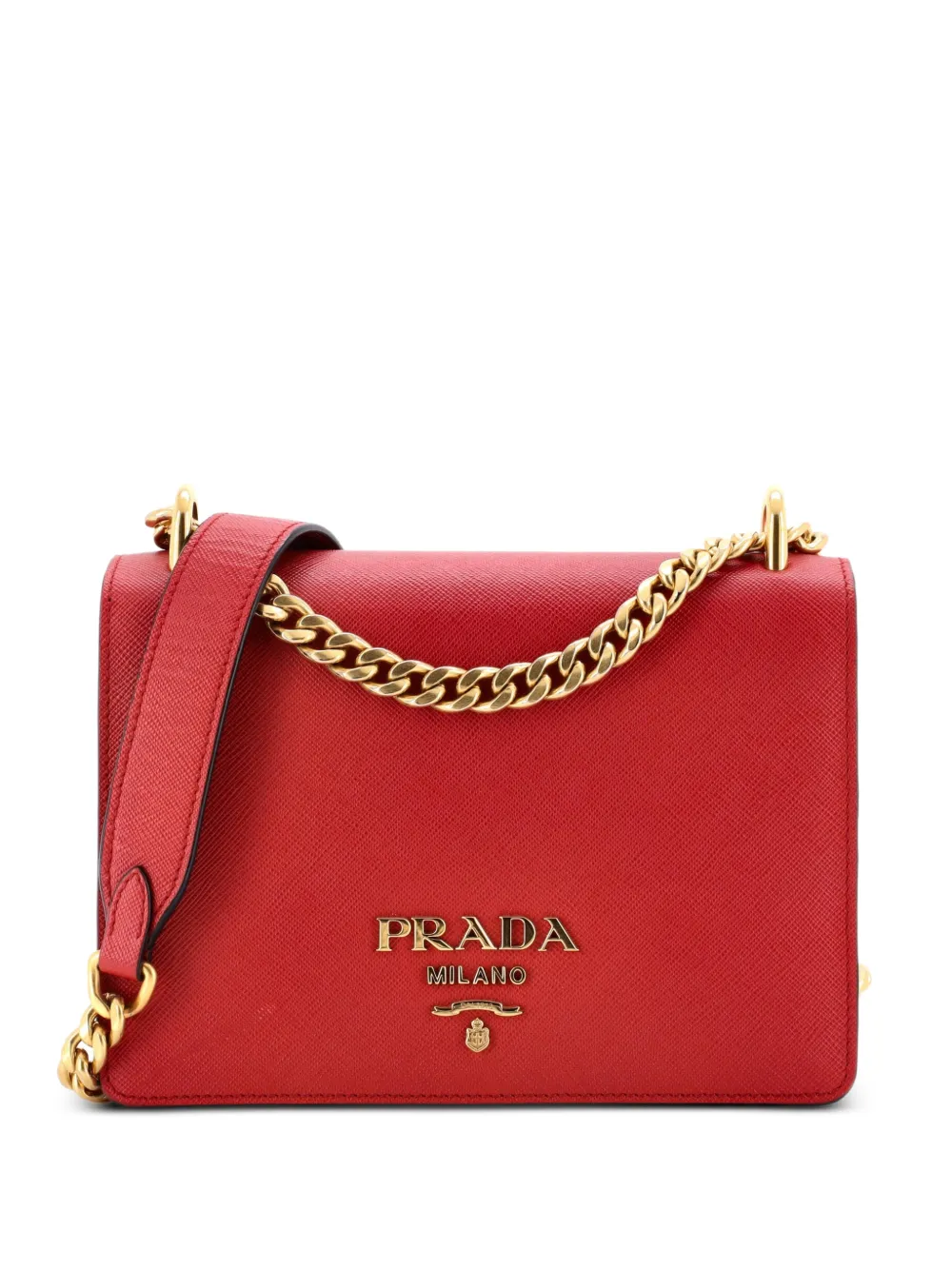 Prada Pre-Owned Chain Flap Bag Saffiano Leather Small crossbody bag - Rosso