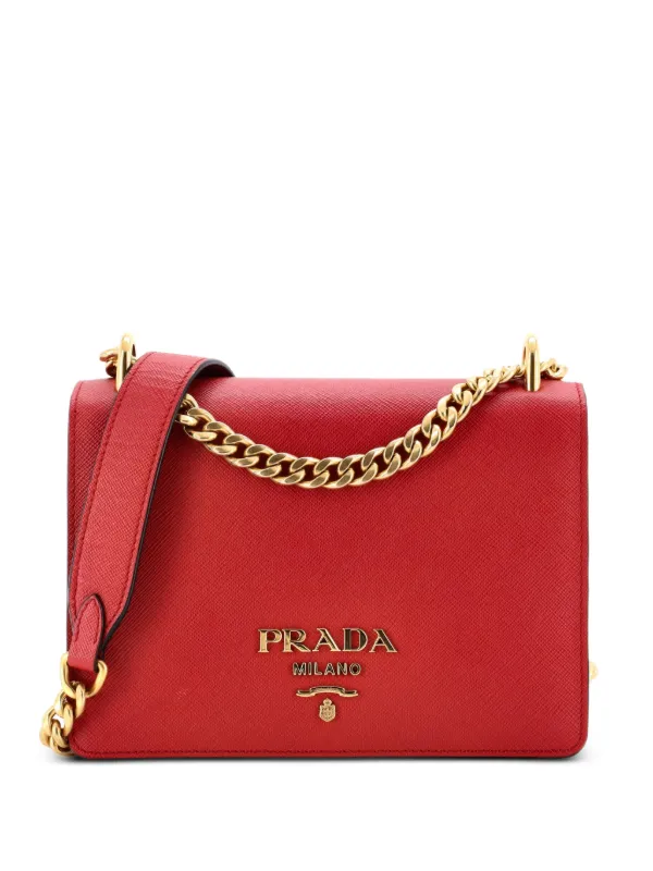 Prada Pre-owned Chain Flap Bag Saffiano Leather Small Crossbody Bag in Red