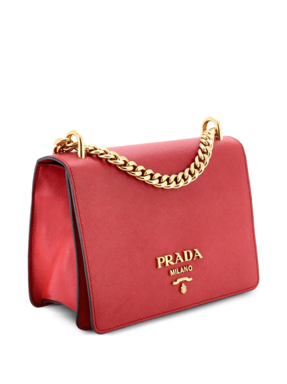Prada Pre-owned Chain Flap Bag Saffiano Leather Small Crossbody Bag in Red, view 3