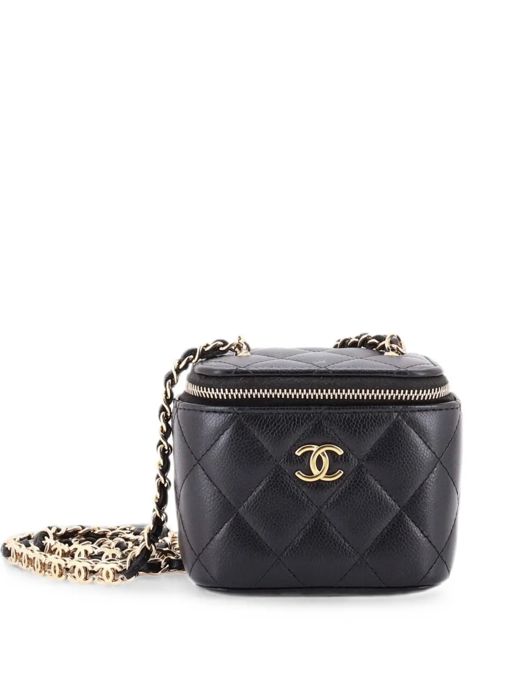 CHANEL Pre-Owned Tiny CC Link Vanity Case with Chain Quilted Caviar Mini clutch bag - Nero