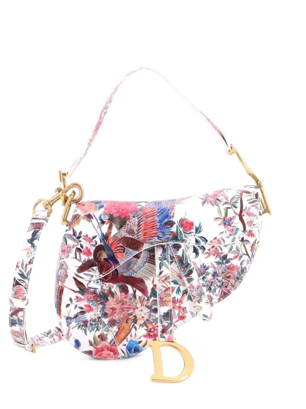 Dior Pre-owned Saddle Handbag with Strap Printed Leather Medium Shoulder Bag in Multicolour