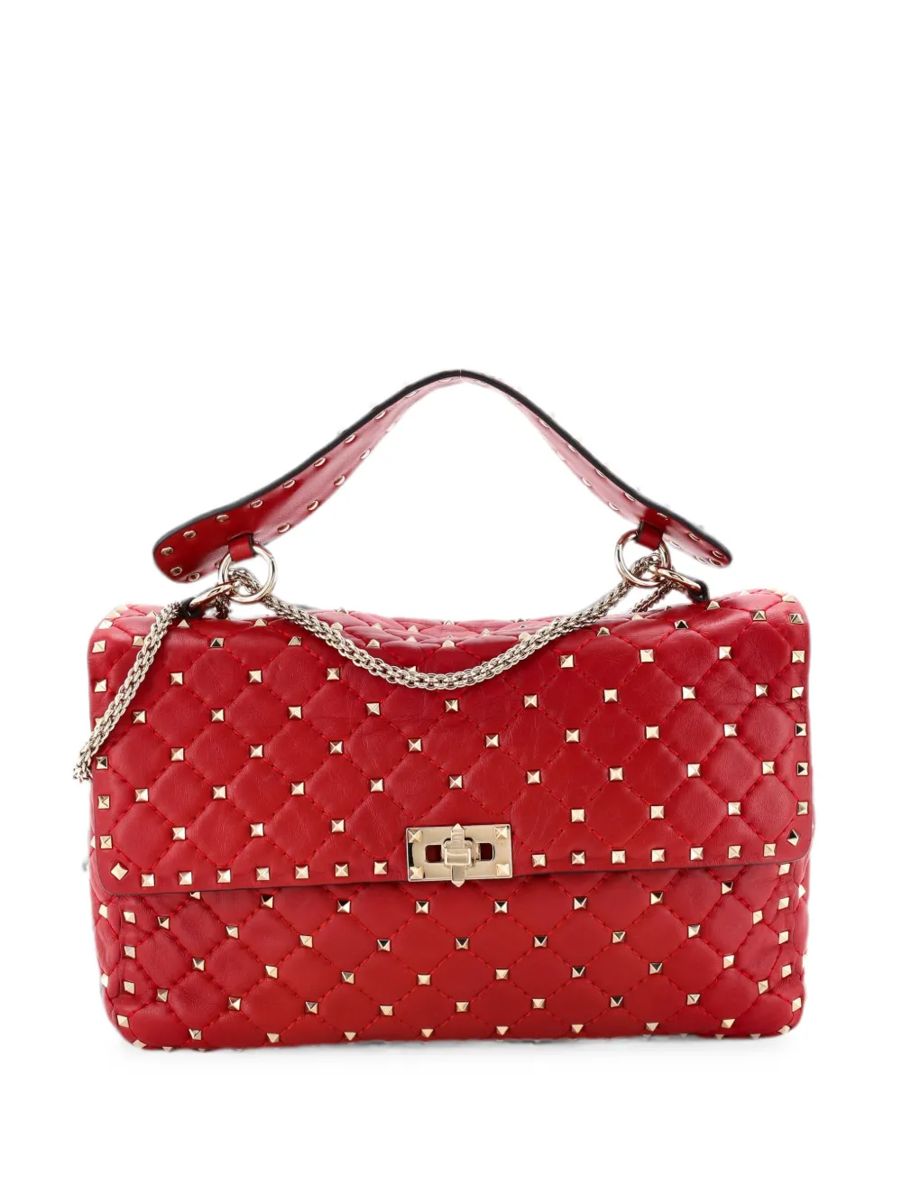 Valentino Garavani Pre-Owned Rockstud Spike Flap Bag Quilted Leather Large shoulder bag - Red