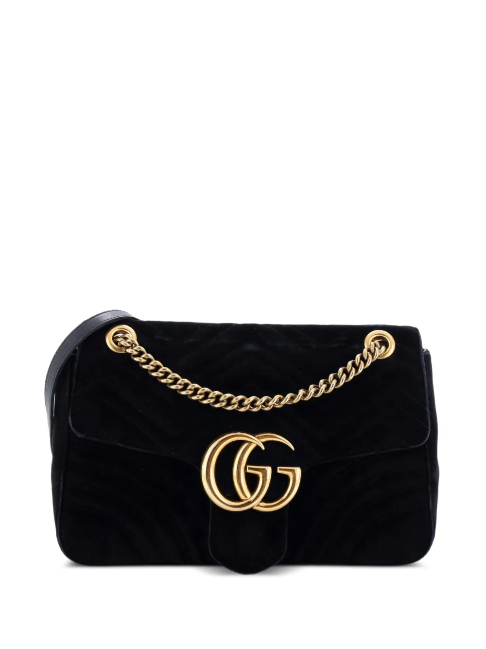 Gucci Pre-Owned GG Marmont Flap Bag Matelasse Velvet Medium shoulder bag - Nero