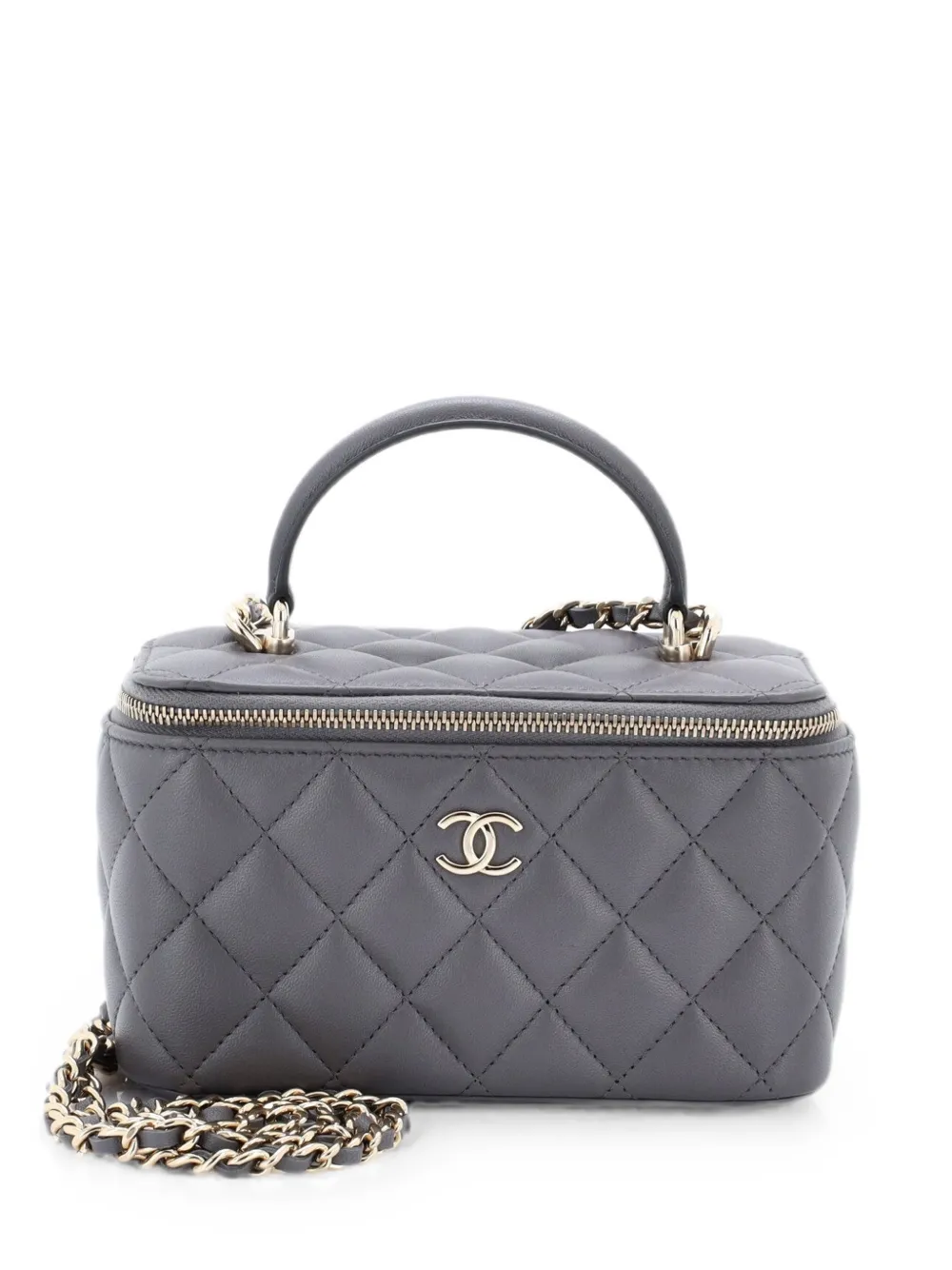 CHANEL Pre-Owned Classic Top Handle Vanity Case with Chain Quilted Lambskin Small crossbody bag - Grey