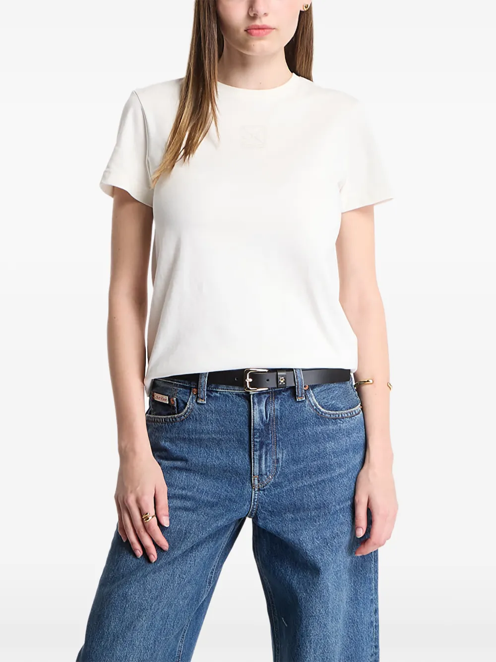 Calvin Klein T-Shirt mit Logo-Stickerei - Nude