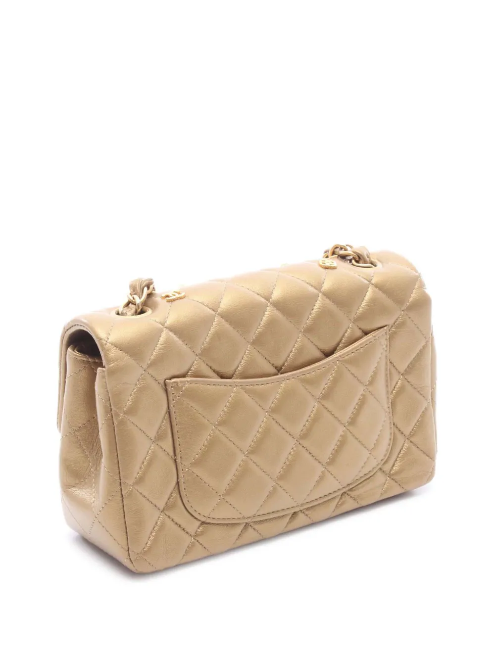  Chanel Pre-owned 2019 Mini Rectangular Classic Metallic Lambskin Egyptian Amulet Charms Single Flap Crossbody Bag - Oro 