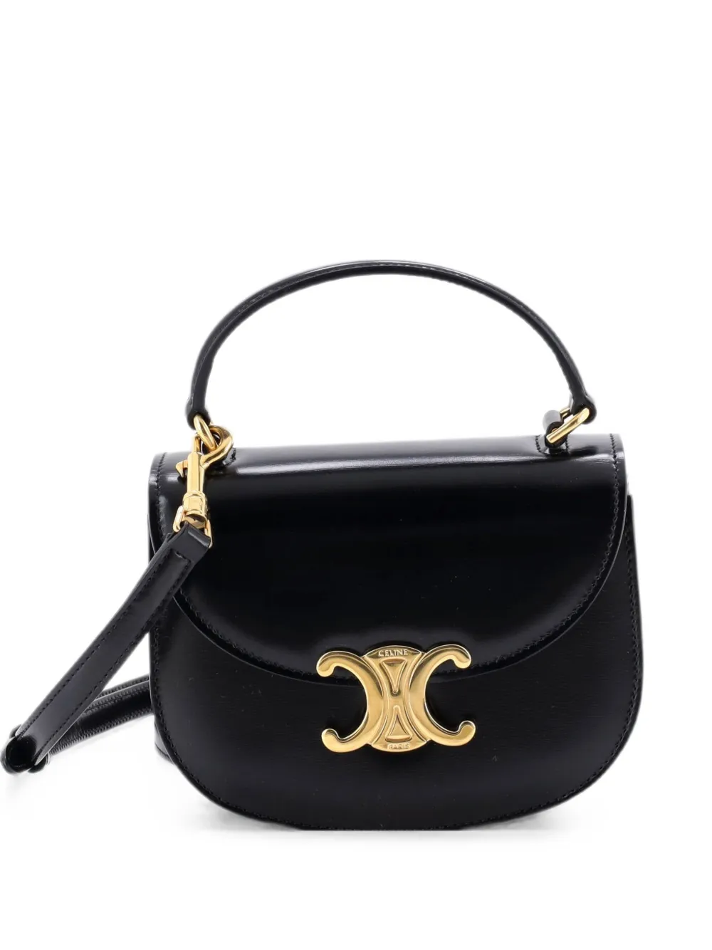 Celine Pre-Owned Triomphe Besace Clea Top Handle Flap Bag Leather Mini satchel - Black