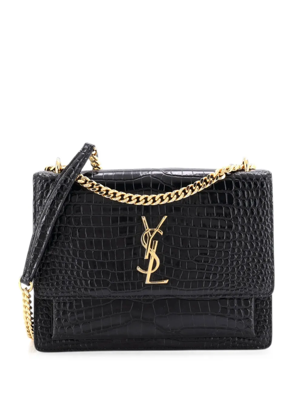 Saint Laurent Pre-Owned Sunset Crocodile Embossed Leather Medium crossbody bag - Nero