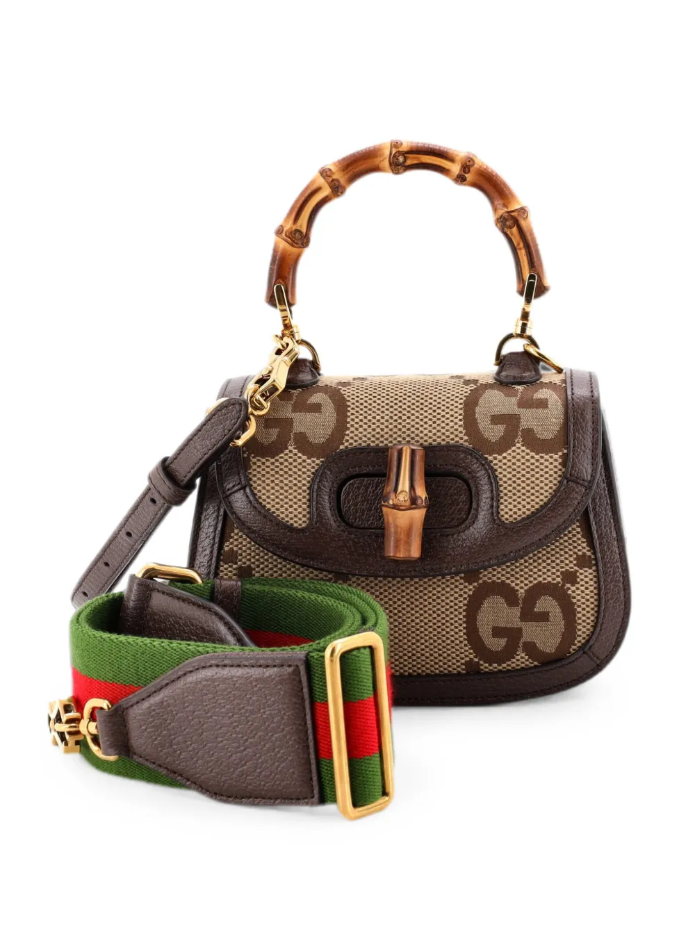 Gucci Pre-Owned Bamboo 1947 Top Handle Bag Jumbo GG Canvas Mini crossbody bag - Marrone