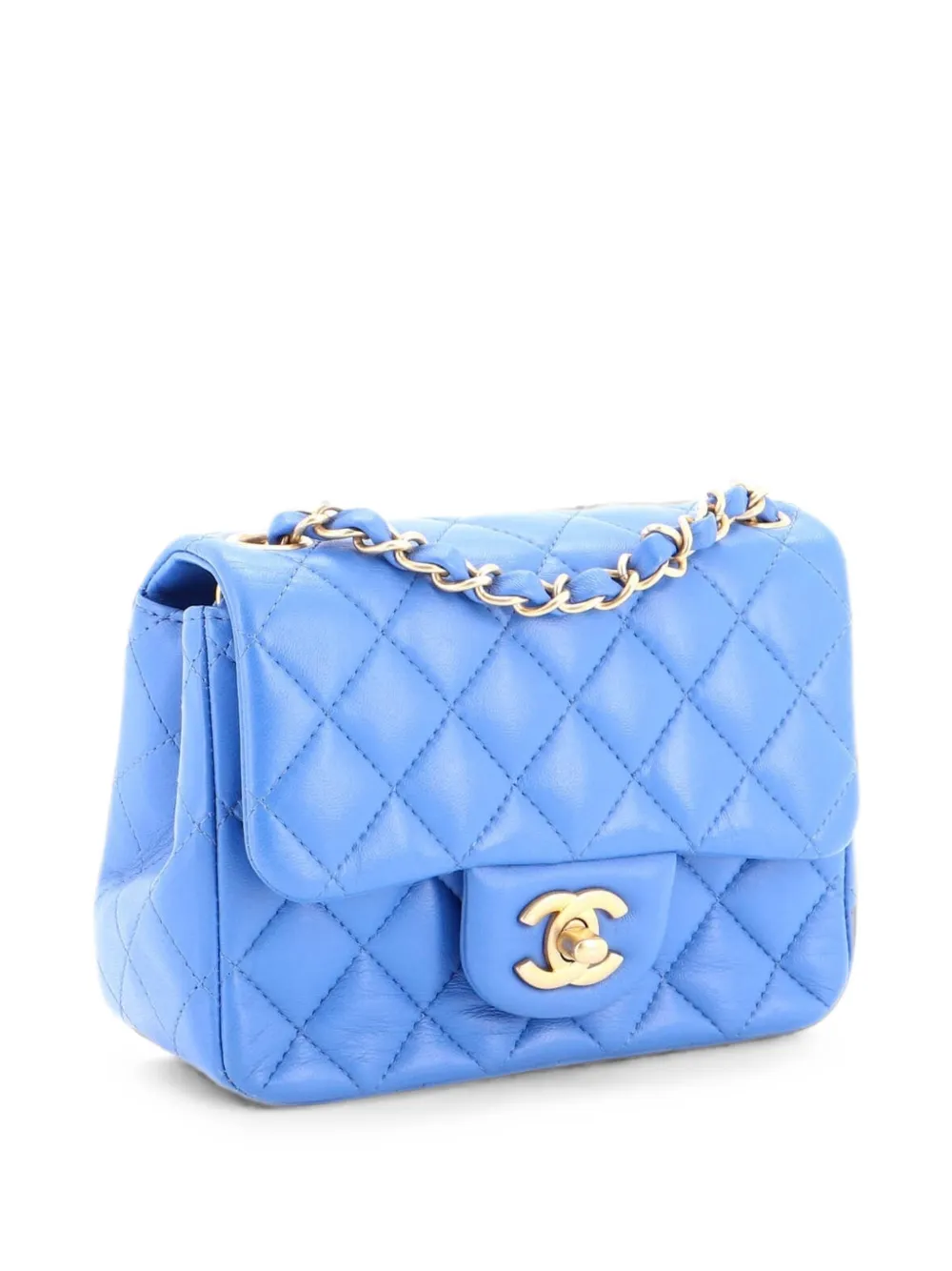  Chanel Pre-owned Bandolera Square Classic Single Flap Mini De Piel De Borrego Metalizada Con Diseño Acolchado - Azul 