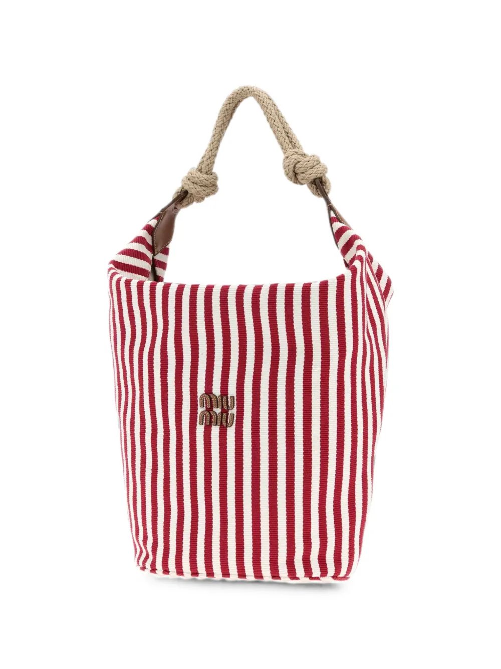 Miu Gestreepte bucket-tas met borduurwerk Rood