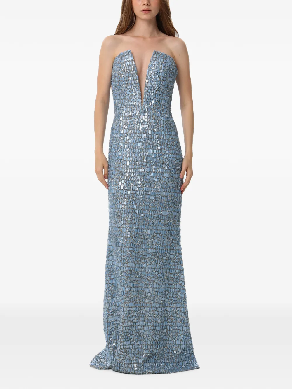 Dina Melwani crystal-embellished mesh maxi dress - Blu