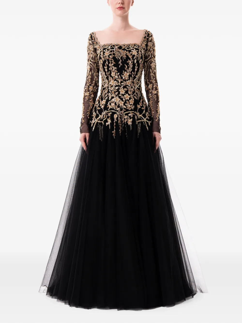 Dina Melwani embellished tulle maxi dress