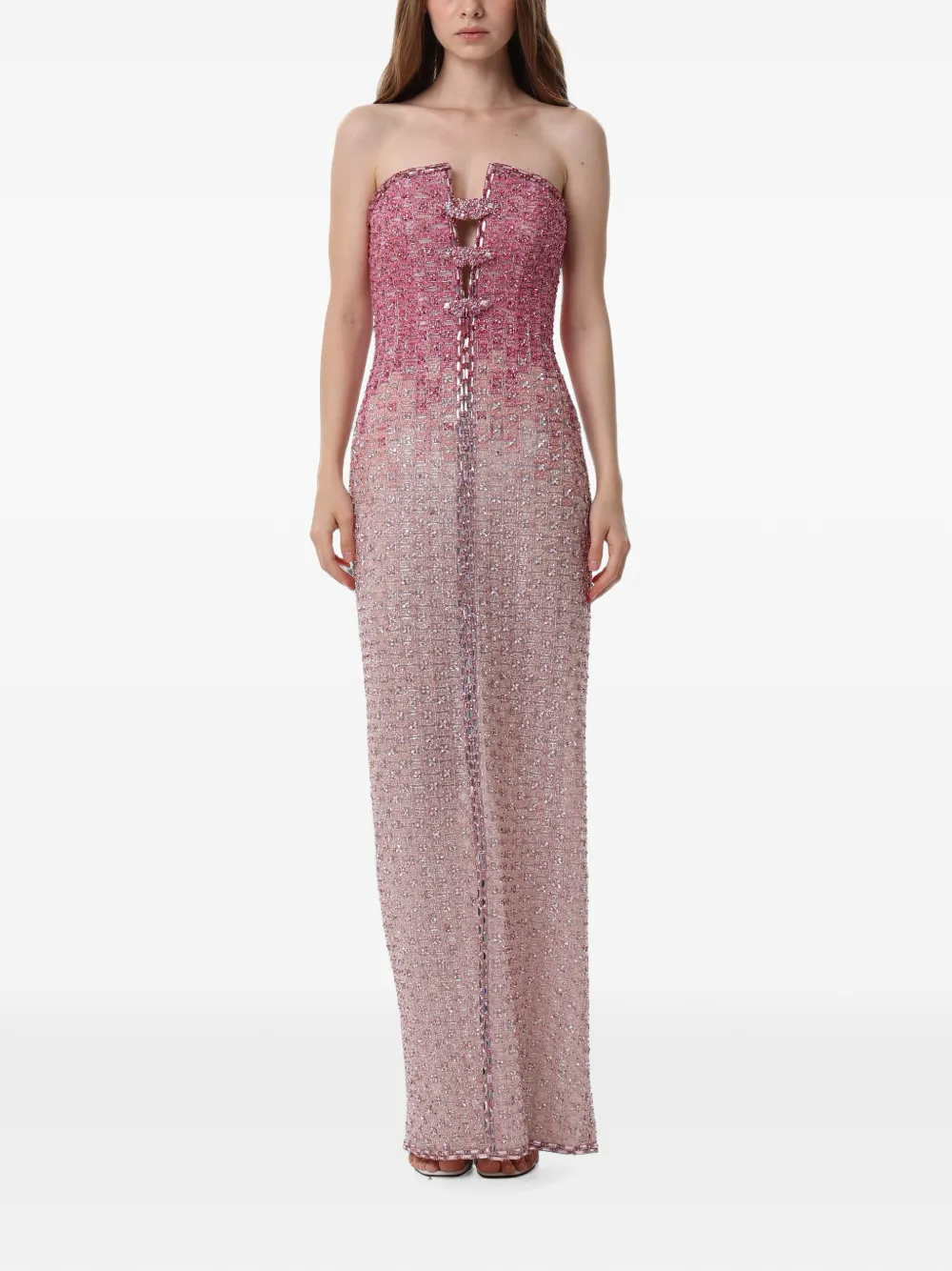 Dina Melwani crystal-lattice strapless maxi dress - Rosa