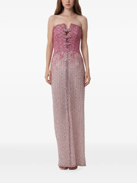 Dina Melwani crystal-lattice strapless maxi dress