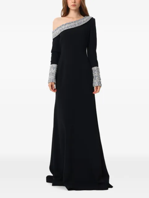 Dina Melwani kjole med krystaludsmykning og off-shoulder-snit