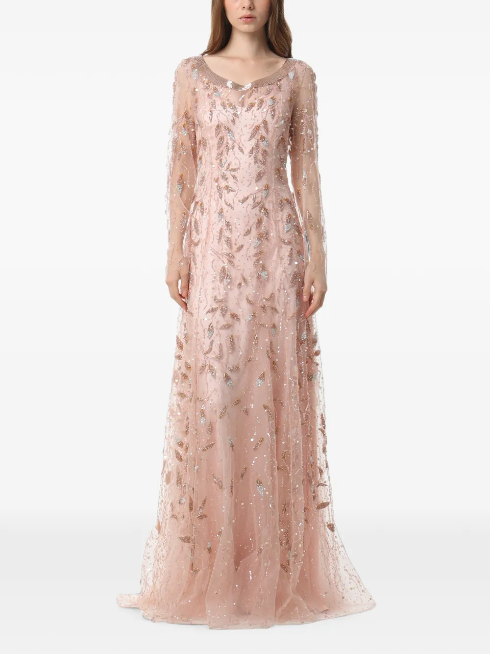 Dina Melwani crystal-embellished vine-embroidered maxi dress - Rosa