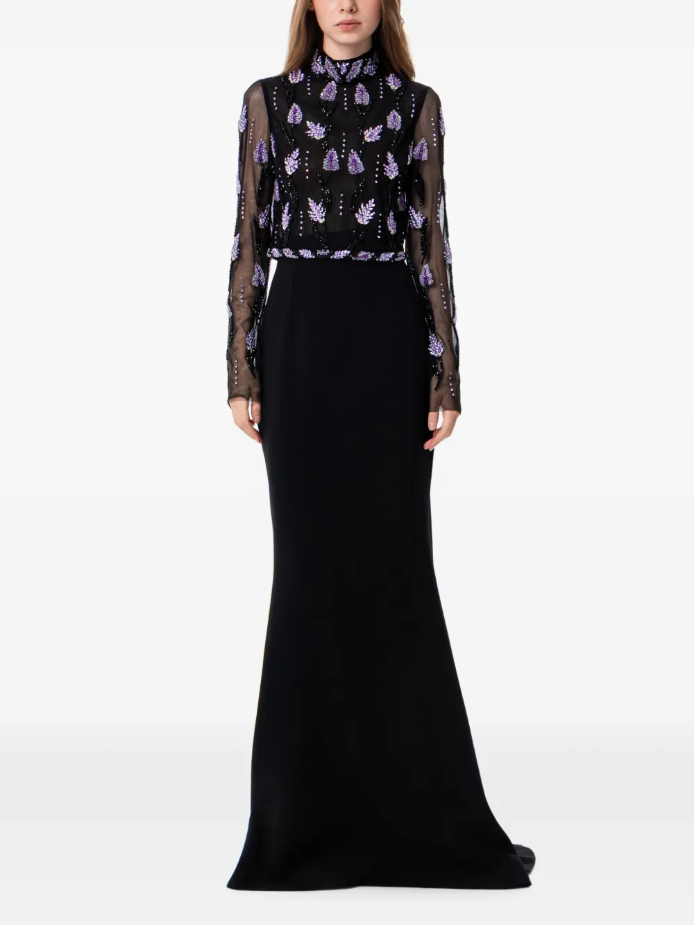Dina Melwani Amethyst Embroidered Maxi Dress In Black