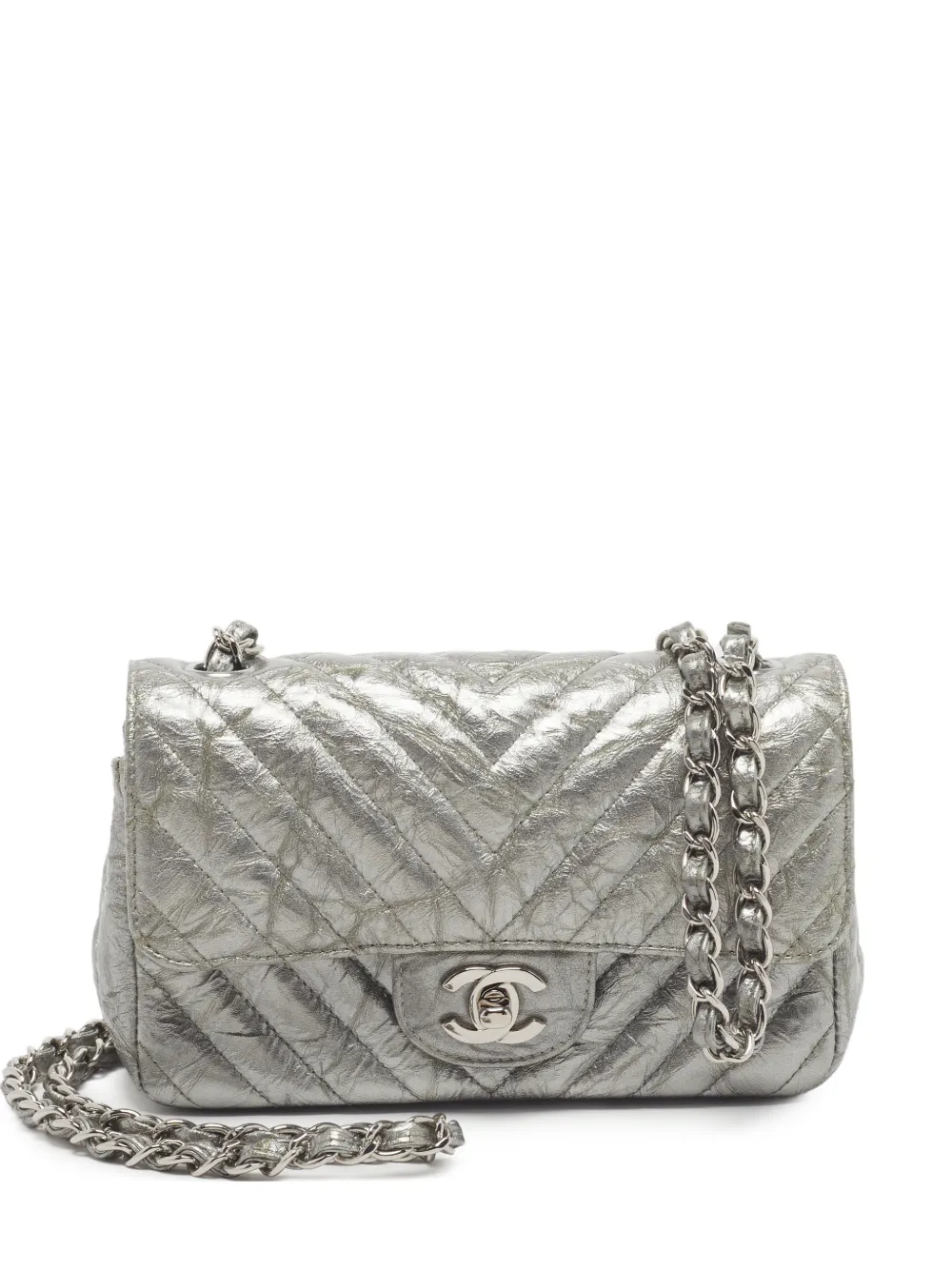 CHANEL Pre-Owned 2018 mini chevron shoulder bag - Argento