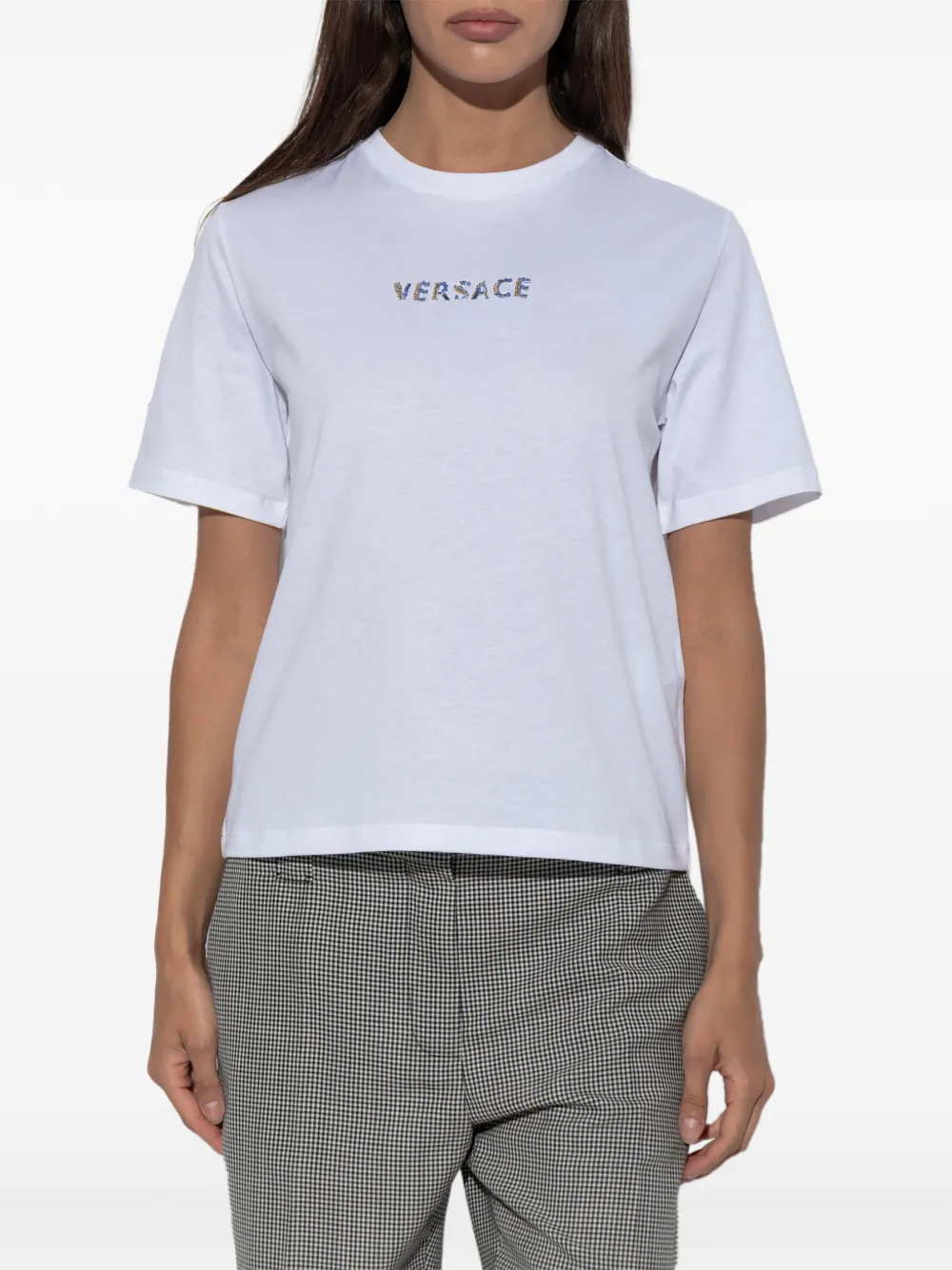Versace T-shirt verfraaid met kralen Wit