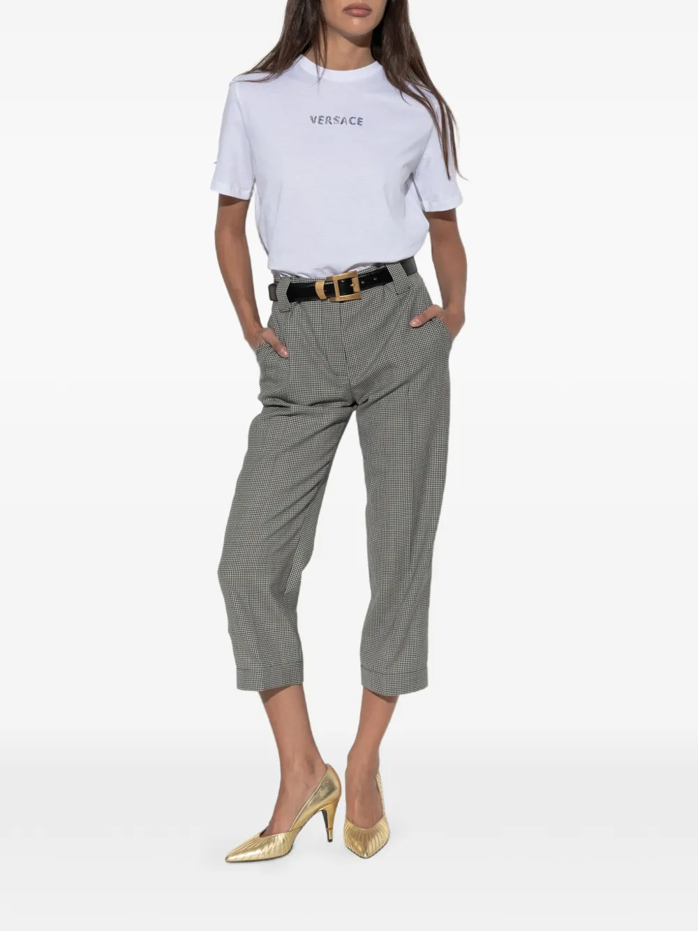 Versace Embroidered Cotton-jersey T-shirt in White, view 2